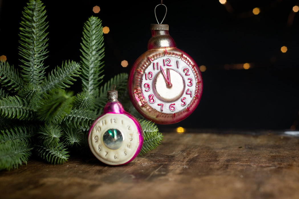 Vintage Glass Clock Ornaments, Nostalgic New Year