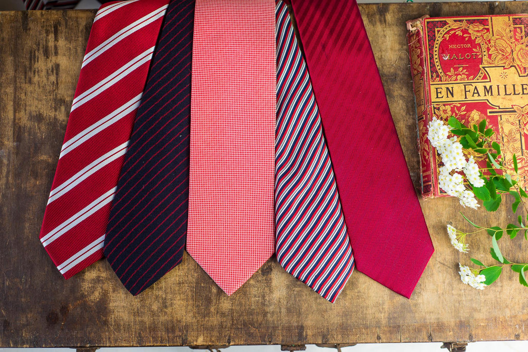 Vintage Silk Neckties Collection, Red Striped Designer Ties, Classic Menswear Accessories