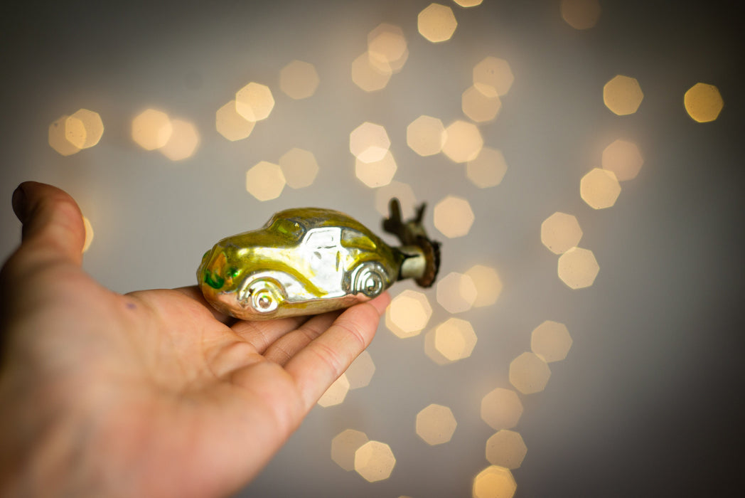 Vintage Glass Car Christmas Ornament, 1950s Handpainted