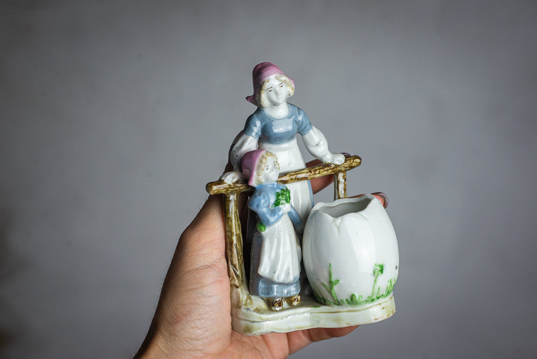 Easter Porcelain Figurine – Vintage Ceramic Woman With Girl Statuette