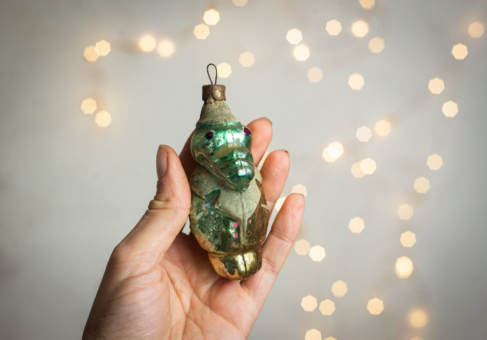 Vintage Gena Crocodile Glass Christmas Ornament - 1950s