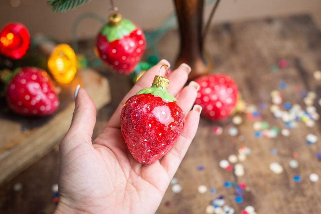 Hand Painted Strawberry Glass Christmas Ornaments