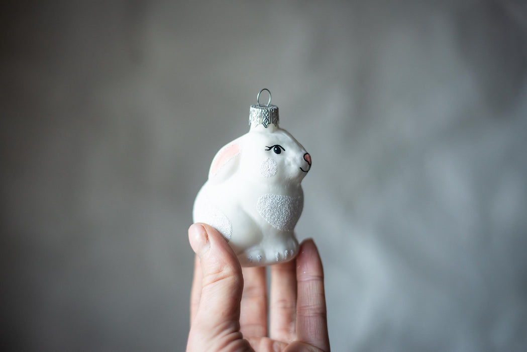 Glass Bunny Ornament - Hand Blown Glass Bunny Easter Tree Decoration