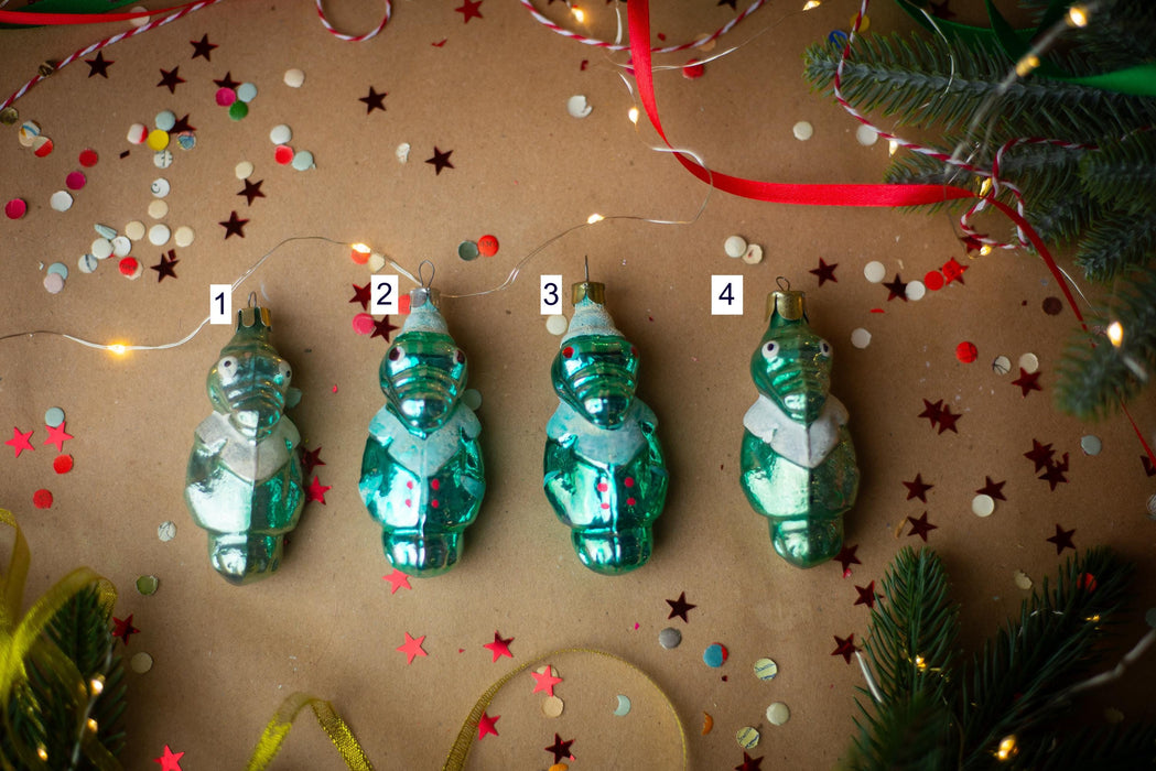 Vintage Crocodile Glass Ornament, Whimsical Christmas