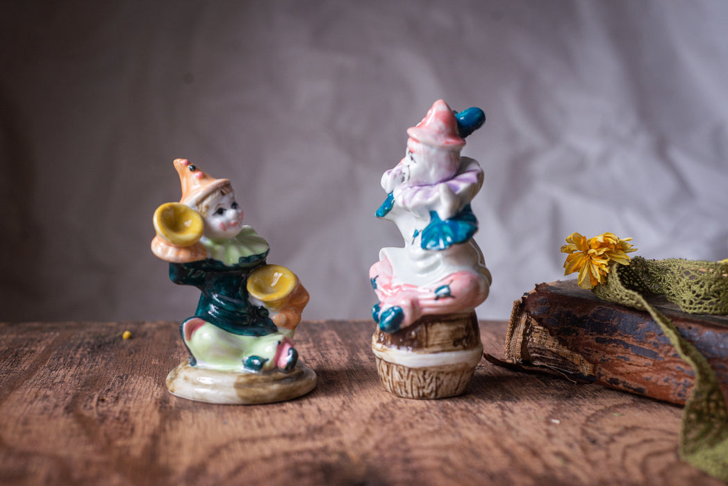 Vintage Porcelain Clown Figurine, German Barrel Italian Harlequin