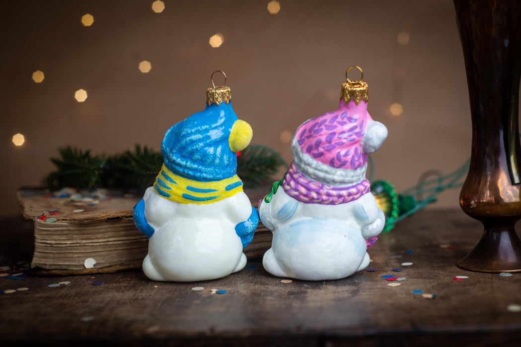 Hand-Painted Snowman Glass Christmas Ornaments