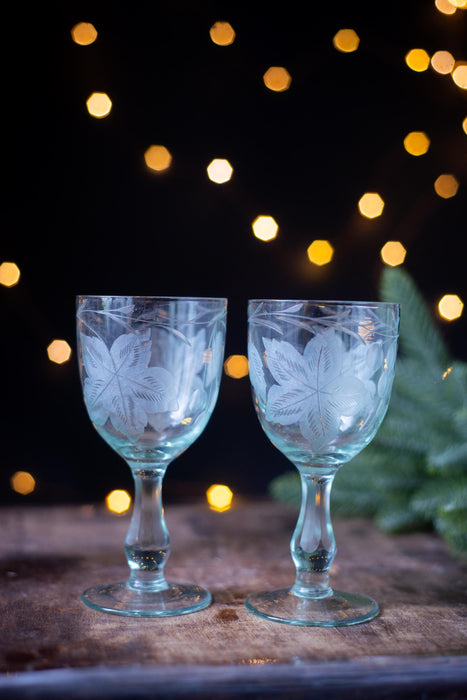 1970s Etched Crystal Wine Glasses – Set of 2