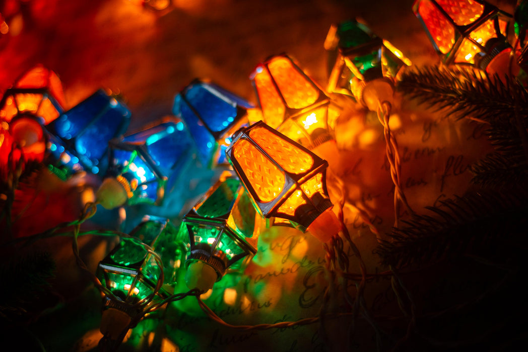 Vintage Lantern Christmas Lights, Retro Tree String Lights, Working Holiday Garland