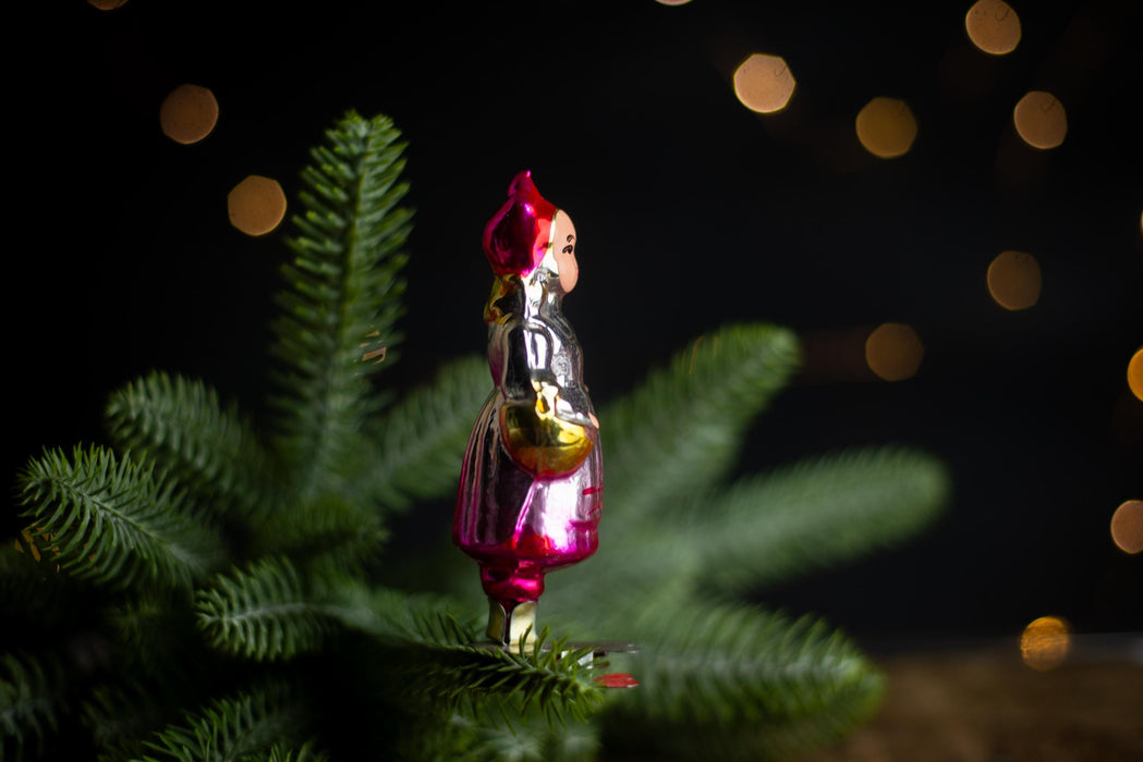 Vintage Red Riding Hood Christmas Ornament, Soviet Blown