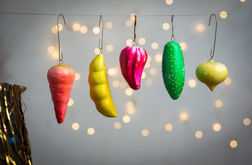 Vintage Vegetable Christmas Ornaments, 1970s Shatterproof
