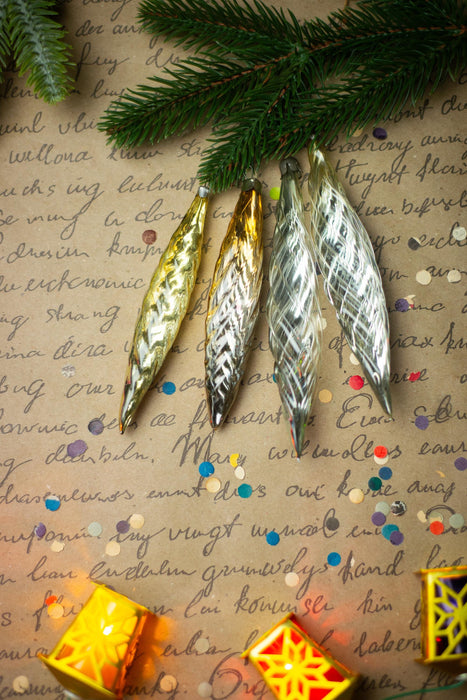Vintage Christmas Ornaments – 1950s Pink Gold Silver Glass Icicles