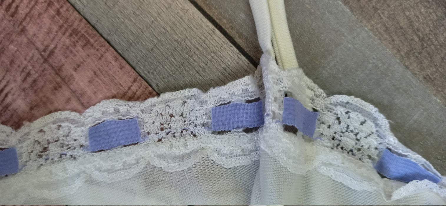 Vintage Sheer Nightgown - White Slip Dress With Purple Details | Lace Slip Dress