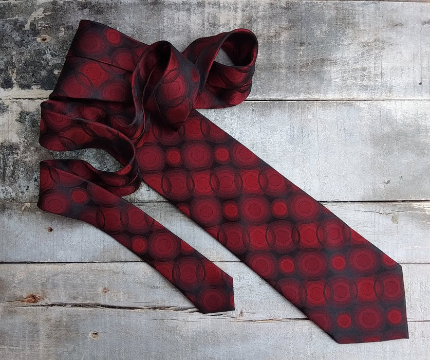 Vintage Burgundy Necktie, Silk Printed Tie, Retro Wedding Mens Accessory