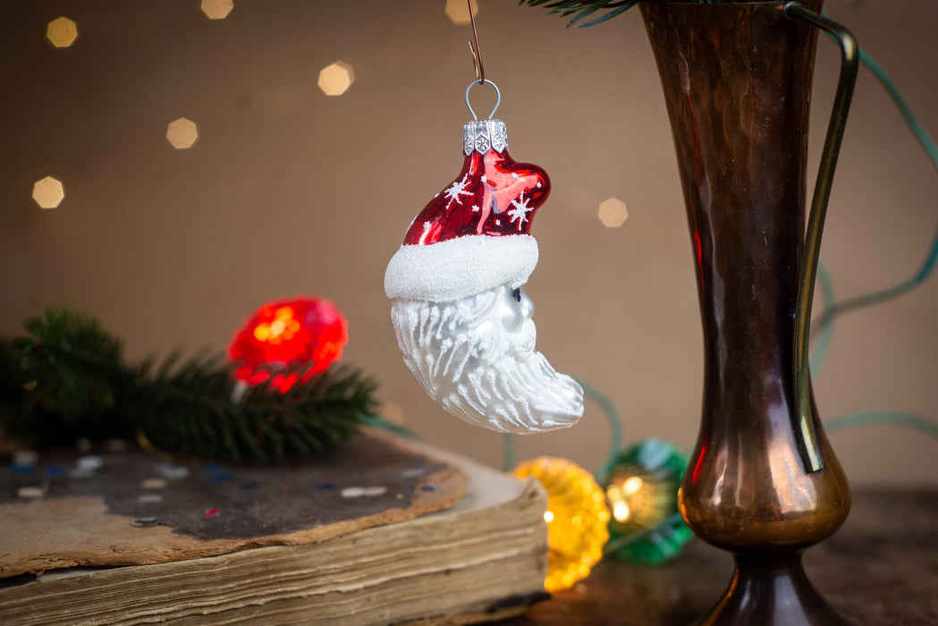 Vintage Santa Glass Ornament, Hand Blown Christmas
