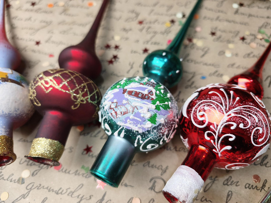 Hand-Painted Glass Christmas Tree Topper – Colorful Finial