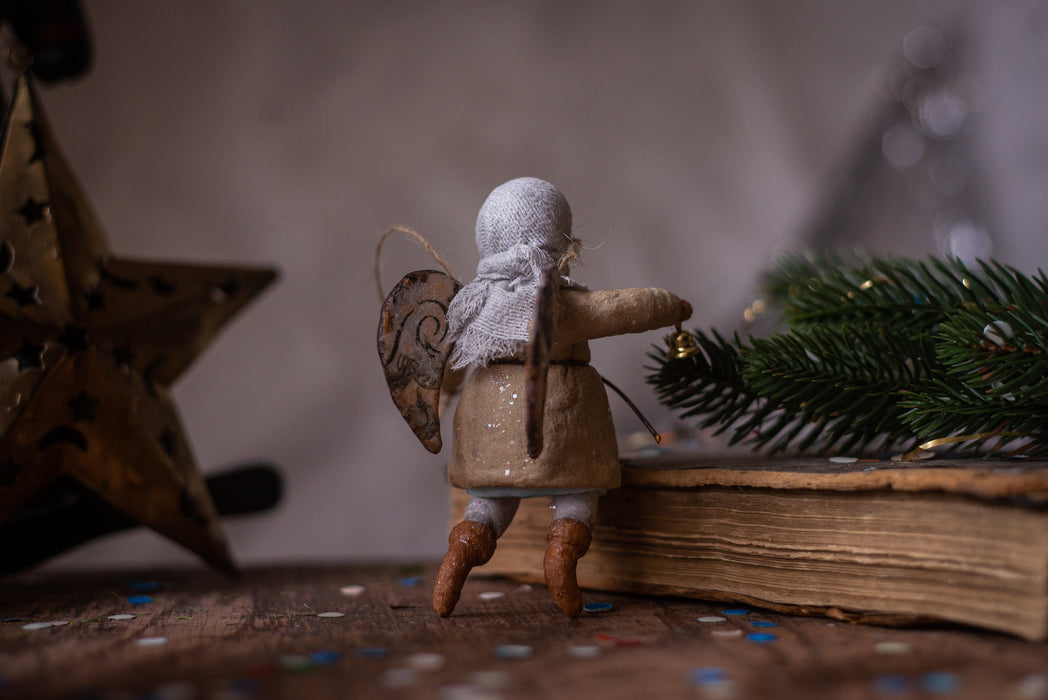 Spun Cotton Angel Boy Ornament, Vintage Inspired