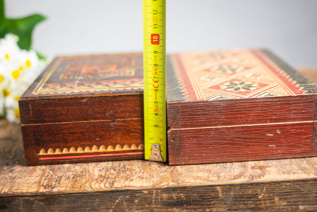 vintage wooden trinket box, Folk Mosaic Inlay Wooden Pair