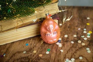 Vintage Hedgehog Glass Ornament, Retro Woodland Christmas