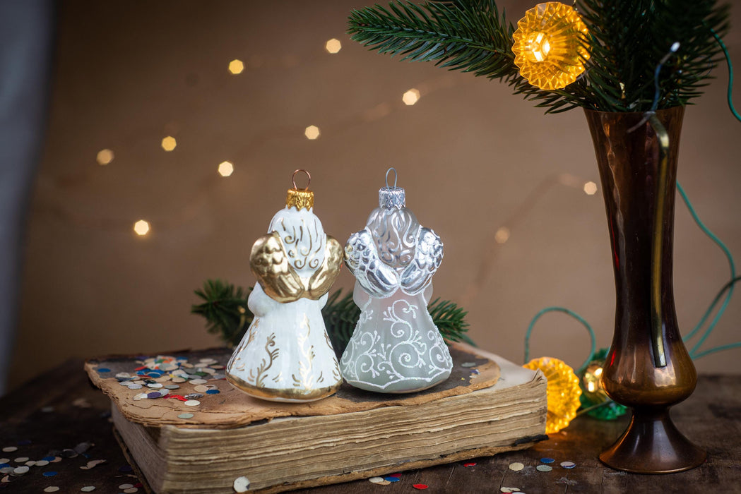 Vintage Glass Angel Ornament, White Christmas Tree
