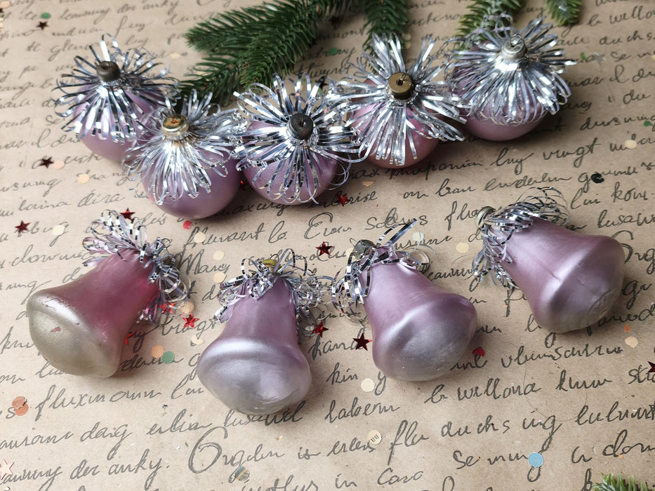 Vintage Frosted Glass Ornament Set – Purple & Green GDR