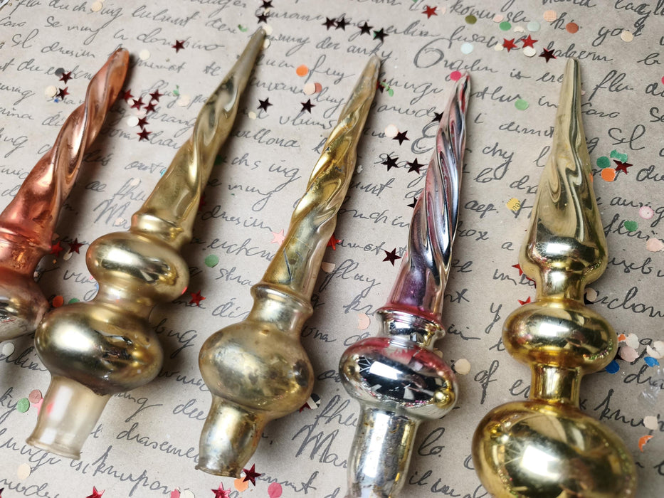 Vintage Gold Spiral Glass Christmas Tree Toppers – 1960s