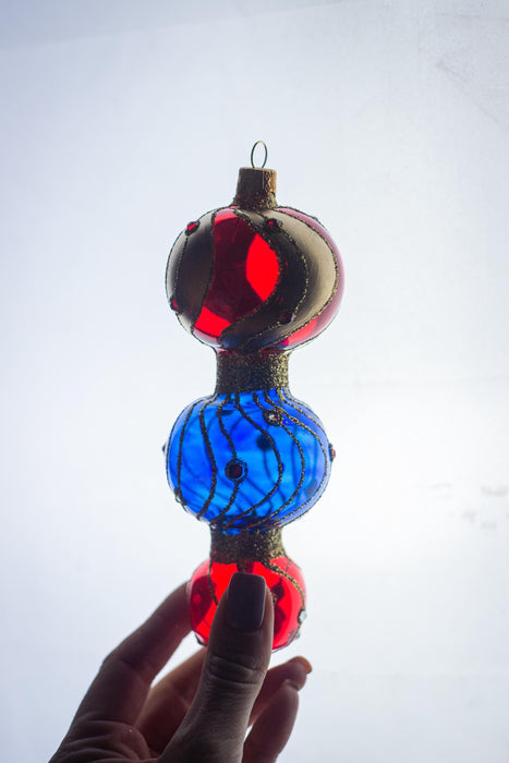 Set of 2 Christmas glass ornaments, hand-painted Xmas tree hanging decorations, Boho Xmas home decor, Christmas gift