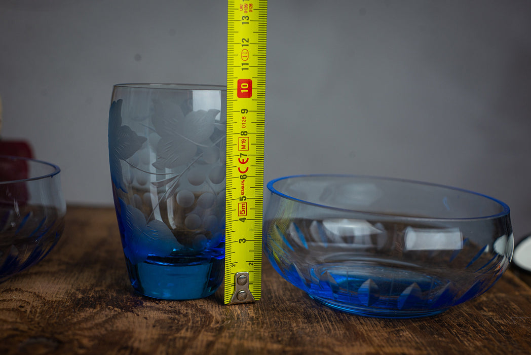 Vintage Blue Glass Serving Bowls – 1980s Set