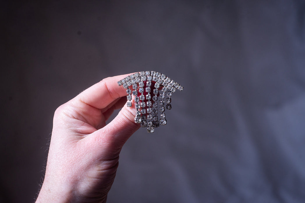 Vintage Rhinestone Brooch, Mid Century Sparkling Bridal Scarf Pin