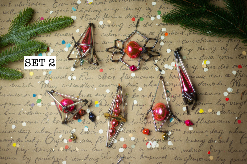 Vintage Geometric Glass Ornaments – Set of 4