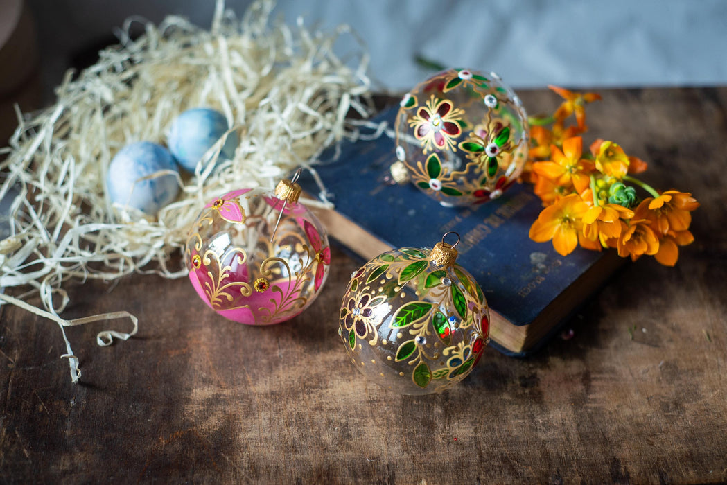 Clear Glass Baubles – Hand Painted Floral Easter Tree Ornaments | Spring Home Decor