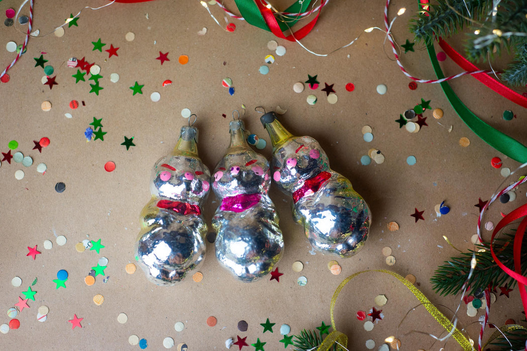Vintage Glass Pig Ornament, 1970s Three Little Pigs Fairy