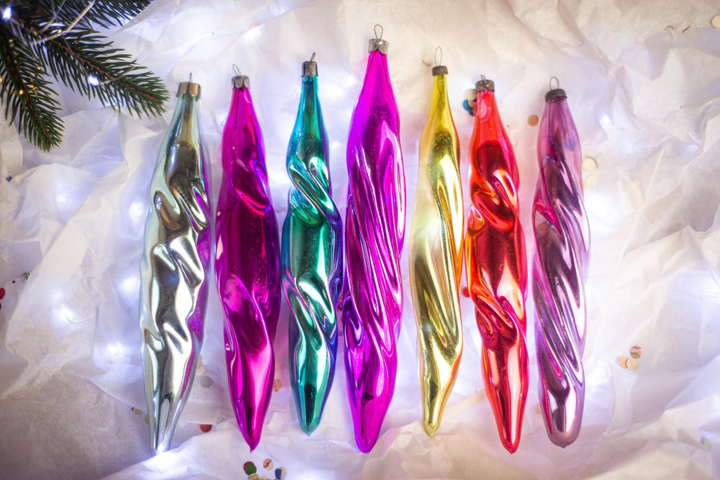 Glass icicles, Big vintage Christmas tree hanging