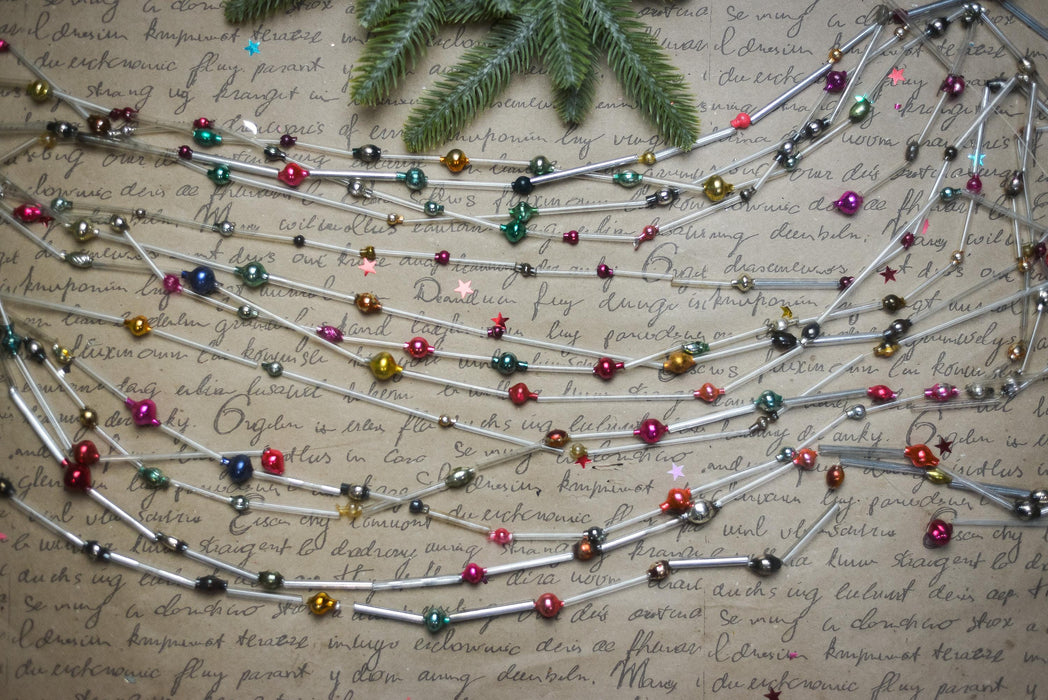 Vintage Bugle Bead Garland, Soviet Glass Garland 1970s