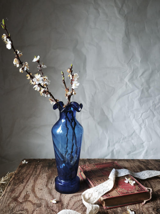 Cobalt Blue Glass Vase Mid Century, Tall Retro Aesthetic Decor