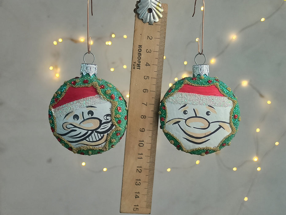 Vintage Santa Glass Ornament with Hand Painted Details