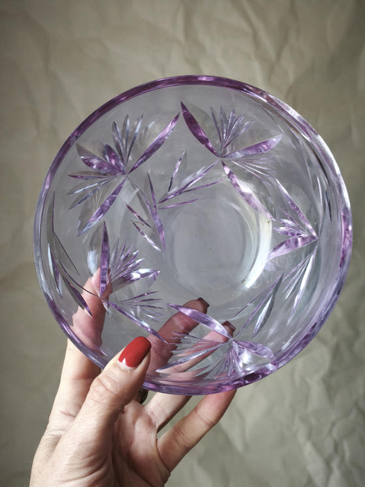 Vintage Purple Crystal Bowl – 1970s Violet Glass Fruit Bowl With Faceted Design