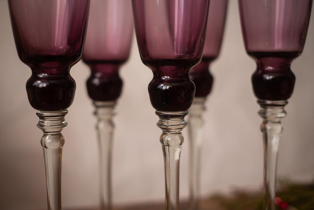 Vintage Pink Wine Glasses | Set Of 5, 28 cm (11.02 in) Blush Stemware - Retro.