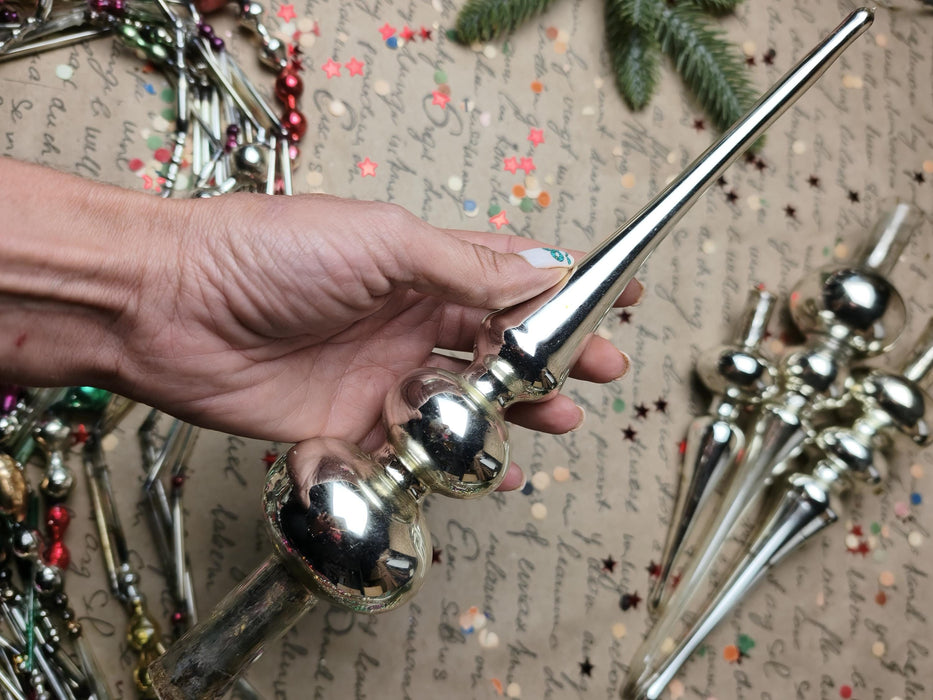 Vintage Silver Beaded Glass Tree Toppers – 1960s