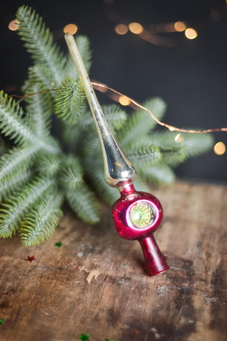 Vintage Silver & Orange Indent Glass Tree Topper – 1960s