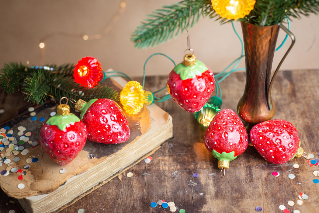Hand Painted Strawberry Glass Christmas Ornaments