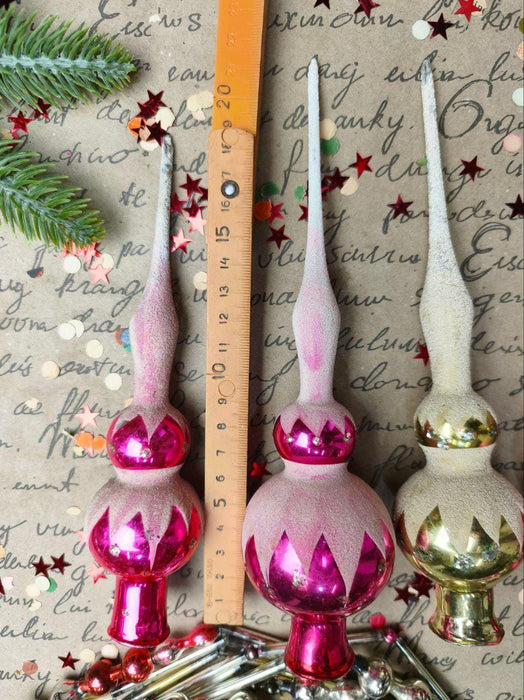Vintage Pink & White Frosted Glass Tree Topper – 1970s