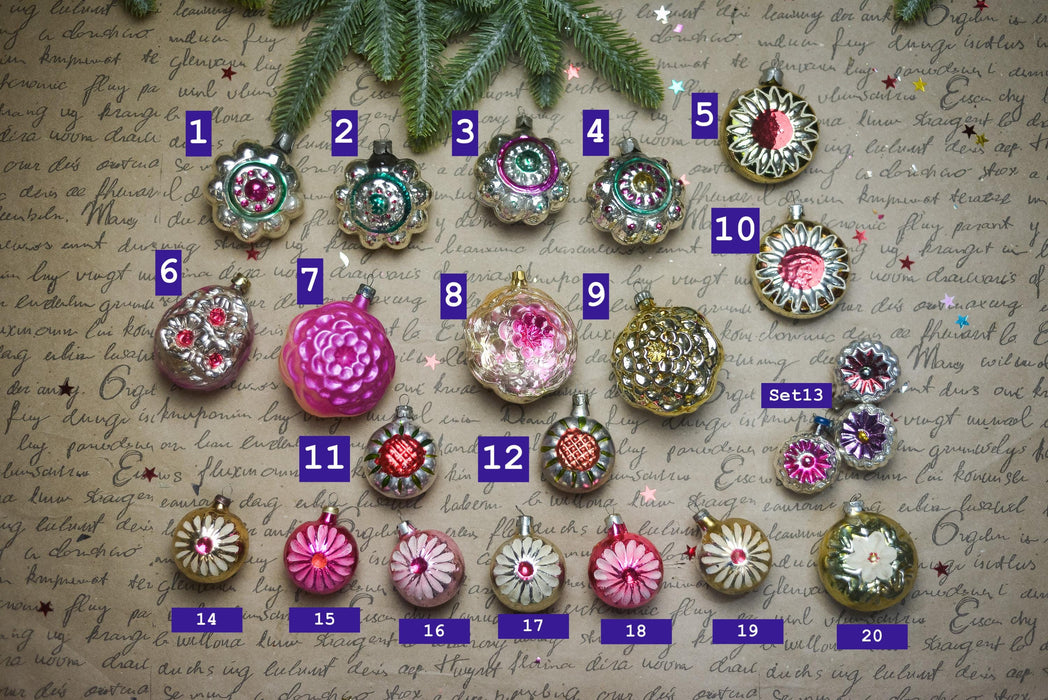 Vintage Glass Flower Christmas Ornaments, 1960s