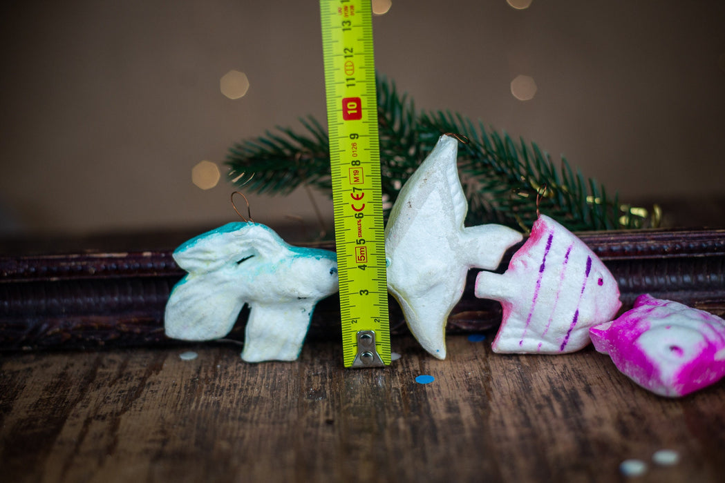 Vintage Fish Christmas Ornaments, Styrofoam Xmas Tree