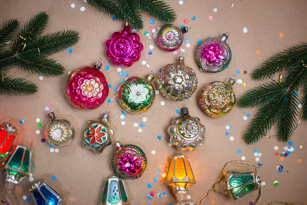 Vintage Glass Flower Christmas Ornaments, 1960s