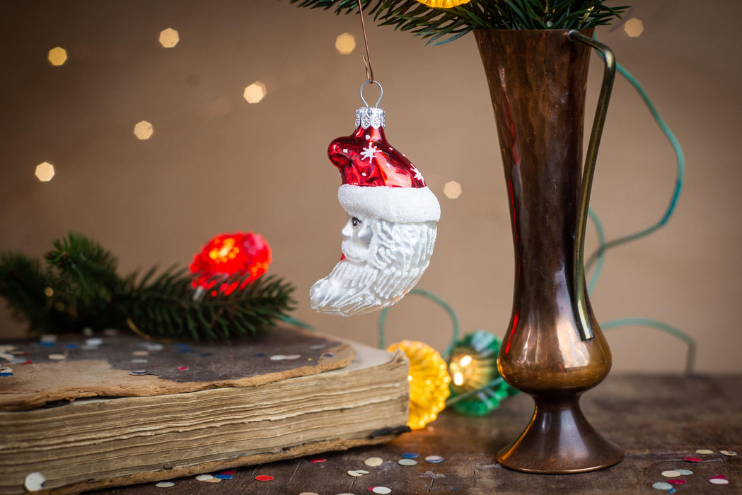 Vintage Santa Glass Ornament, Hand Blown Christmas