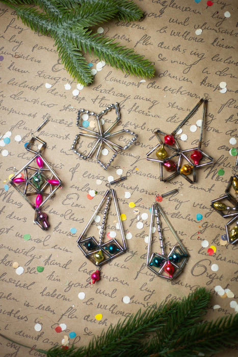 Vintage Geometric Glass Ornaments – Set of 5