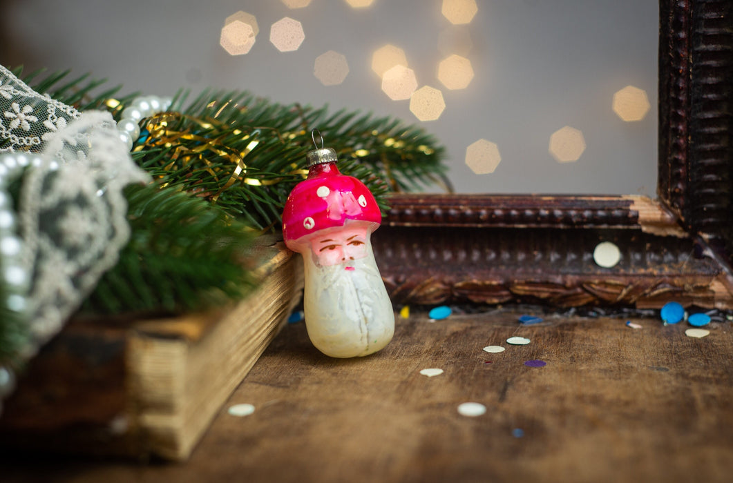 Vintage Glass Mushroom Ornament, Soviet Toadstool