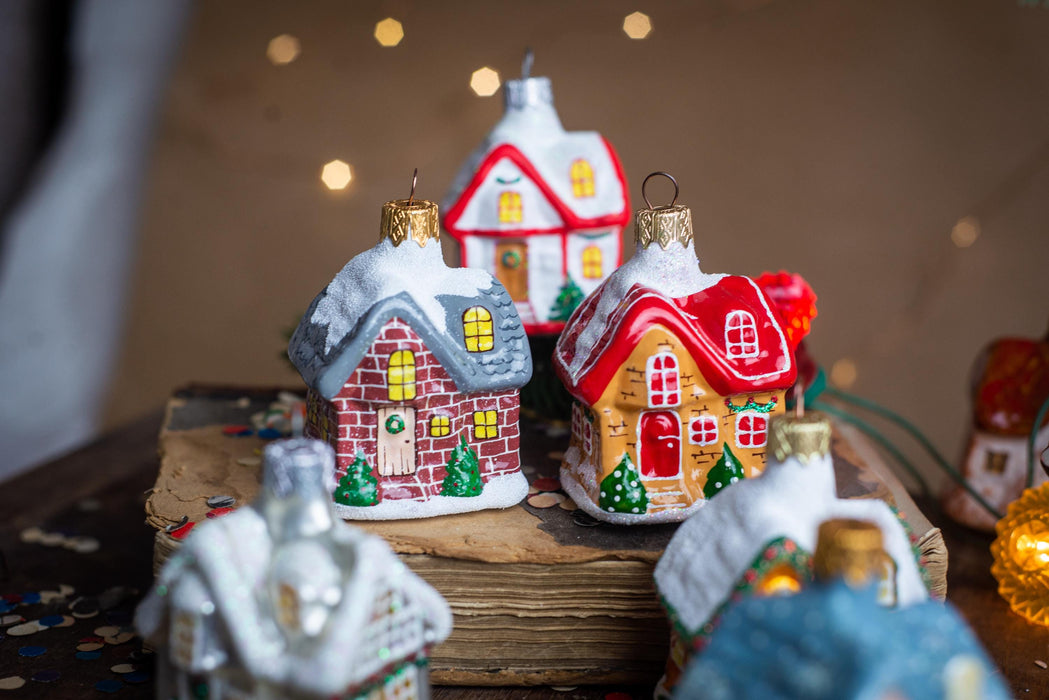 Christmas glass house ornaments, Rustic Xmas tree hanging