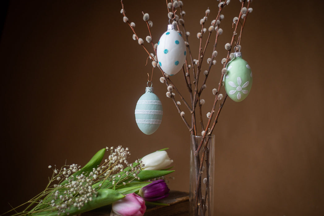 Hand Blown Glass Easter Eggs Set, Pastel Spring Decor with Wooden Box Option