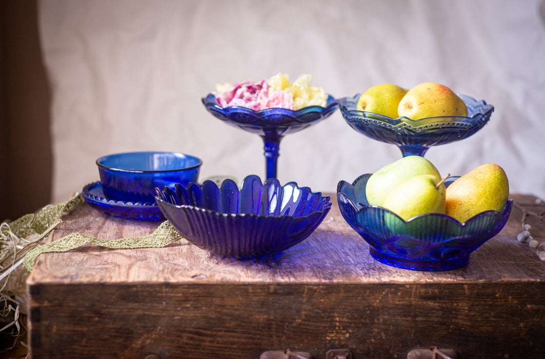 Vintage Cobalt Blue Glass Serving Bowls, 1970s European Tableware Options